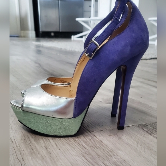 Elanzo Angiolini Takeko Purple Silver Mint Ankle Platform Stiletto Suede Heels 6 - Picture 5 of 9